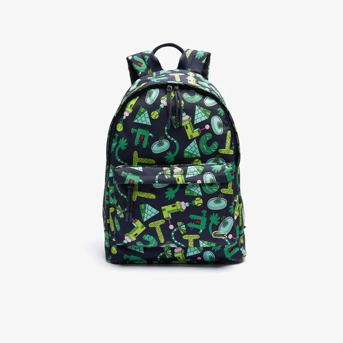 Bags Lacoste Mens x Jeremyville Croc Graphic Printed Backpack Croc Allover Gift for Friend