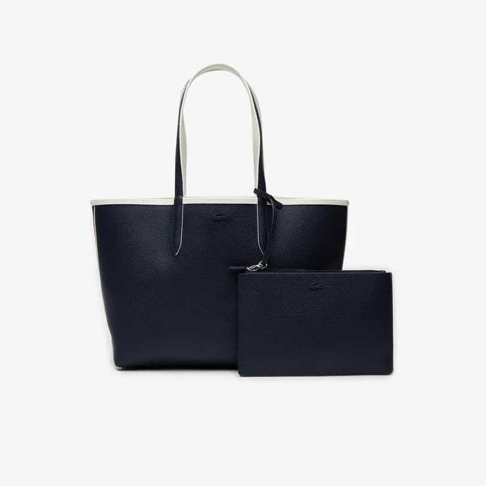 Bags Lacoste Womens Anna Removable Pouch Signature Reversible Tote Typo Marshmallow Dark Sap On Sale