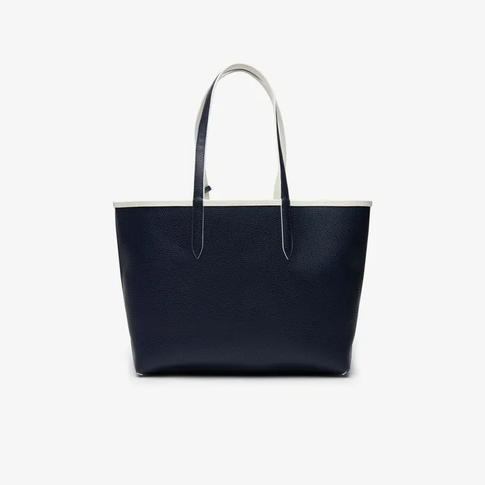 Bags Lacoste Womens Anna Removable Pouch Signature Reversible Tote Typo Marshmallow Dark Sap On Sale