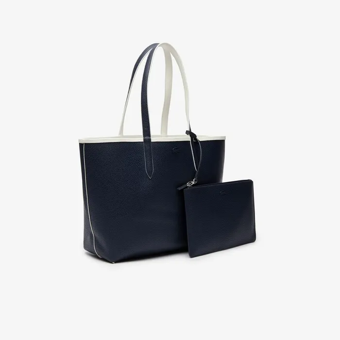 Bags Lacoste Womens Anna Removable Pouch Signature Reversible Tote Typo Marshmallow Dark Sap On Sale