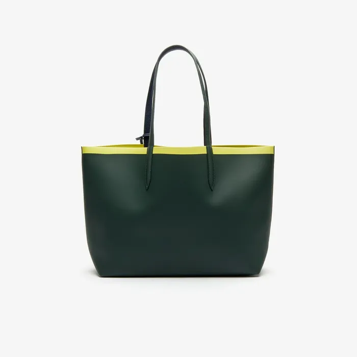 Bags Lacoste Womens Anna Reversible Contrast Band Coated Canvas Tote Bag Scarab Peacoat Green Shee For Sale Online