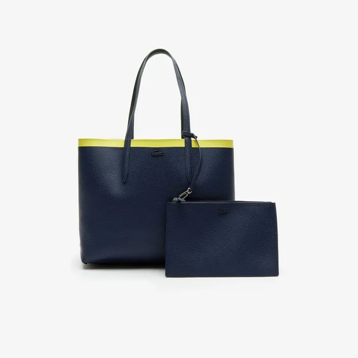 Bags Lacoste Womens Anna Reversible Contrast Band Coated Canvas Tote Bag Scarab Peacoat Green Shee For Sale Online