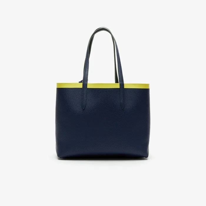 Bags Lacoste Womens Anna Reversible Contrast Band Coated Canvas Tote Bag Scarab Peacoat Green Shee For Sale Online