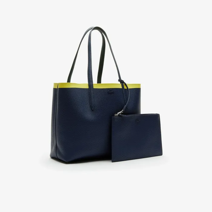 Bags Lacoste Womens Anna Reversible Contrast Band Coated Canvas Tote Bag Scarab Peacoat Green Shee For Sale Online