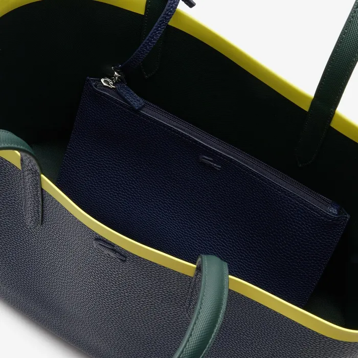 Bags Lacoste Womens Anna Reversible Contrast Band Coated Canvas Tote Bag Scarab Peacoat Green Shee For Sale Online