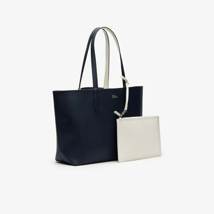 Bags Lacoste Womens Anna Reversible Tote Bag Dark Sapphire Marshmallow Online Store