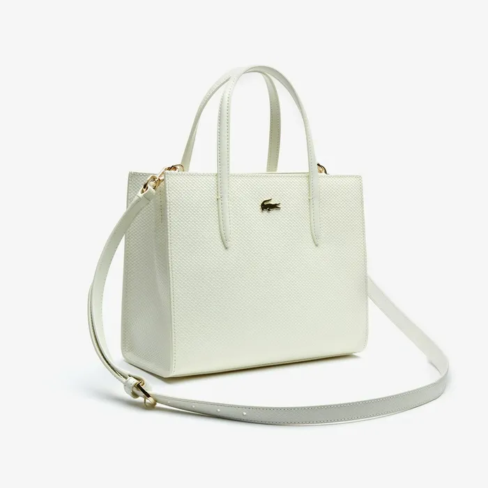 Bags Lacoste Womens Chantaco Dual Carry Piqu Zip Leather Tote Marshmallow Outlet