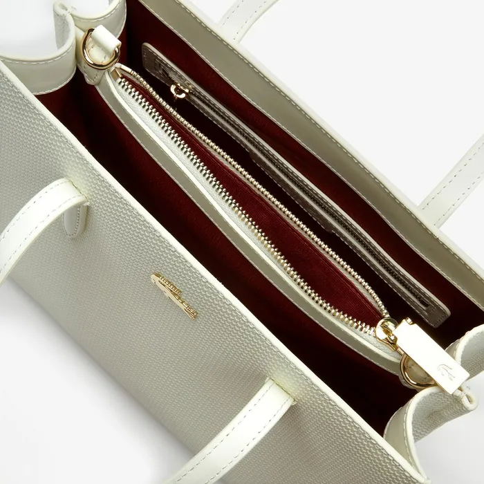 Bags Lacoste Womens Chantaco Dual Carry Piqu Zip Leather Tote Marshmallow Outlet
