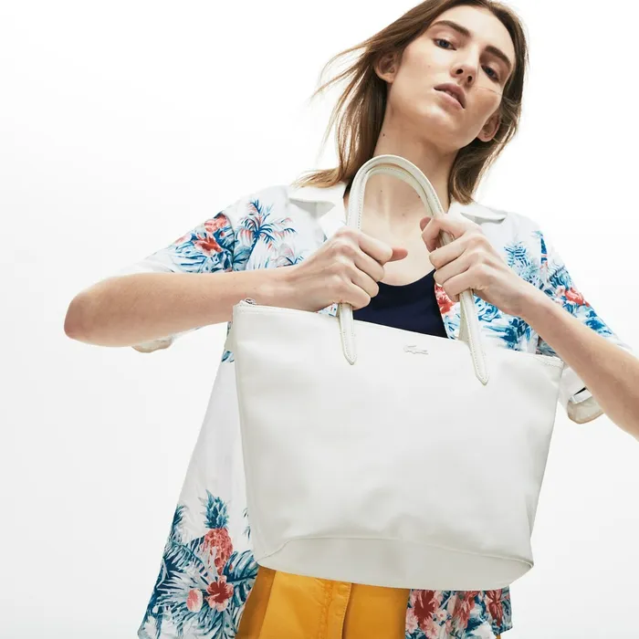 Bags Lacoste Womens L1212 Small Leather Tote Bag Marshmallow Outlet Factory