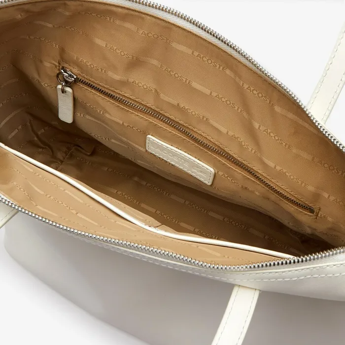 Bags Lacoste Womens L1212 Small Leather Tote Bag Marshmallow Outlet Factory