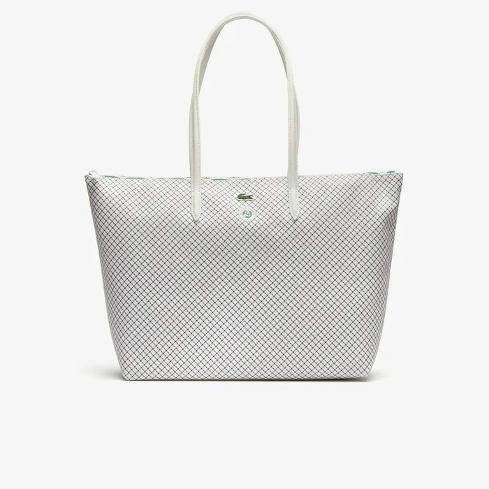 Bags Lacoste Womens Roland Garros Panama Hat Print Zippered Tote Panama Gift Ideas