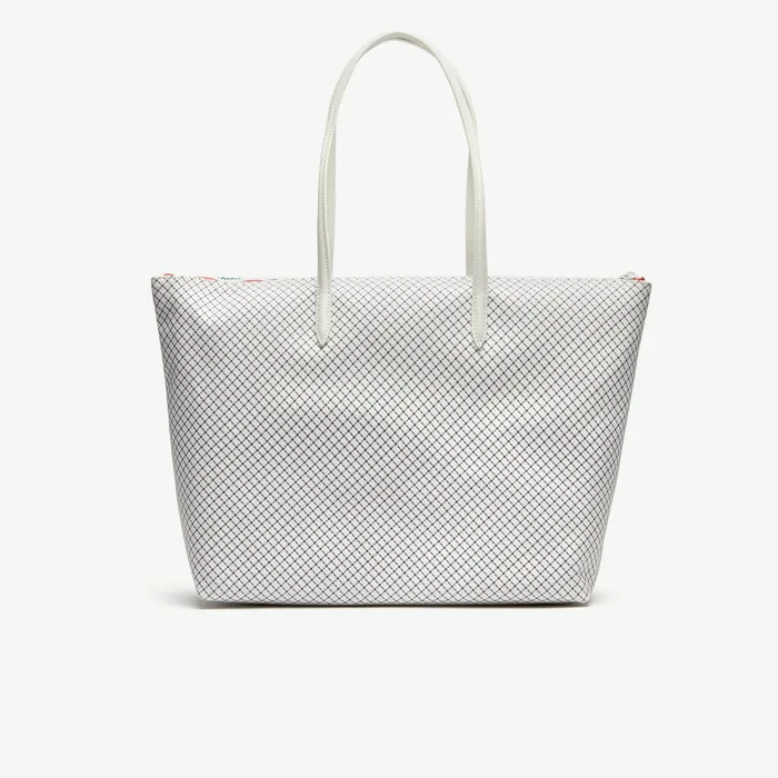Bags Lacoste Womens Roland Garros Panama Hat Print Zippered Tote Panama Gift Ideas