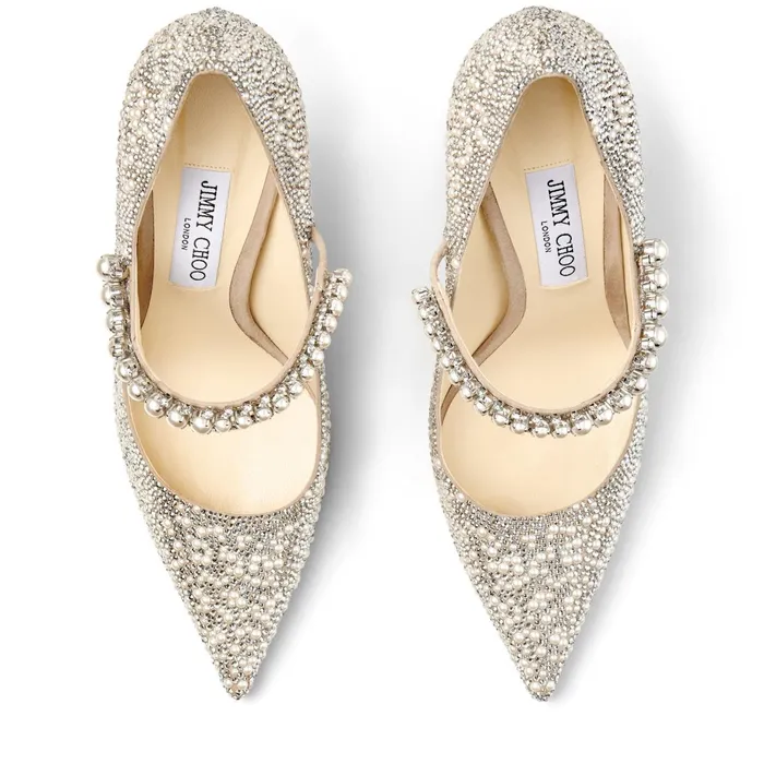 Baily 100 Ballet Pink Suede Mary Jane Pumps With Crystal And Pearl Embellishment Ballet Pink Women JIMMY CHOO Bridal Shoes