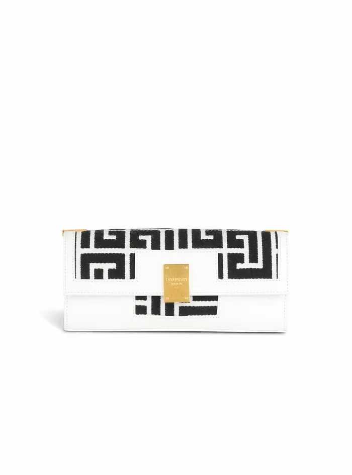 Balmain 1945 Bags Womens Bicolor Jacquard 1945 Clutch Bag With Leather Panel White Balmain 1945 Bags Womens Bicolor Jacquard 1945 Clutch Bag With Leather Panel White