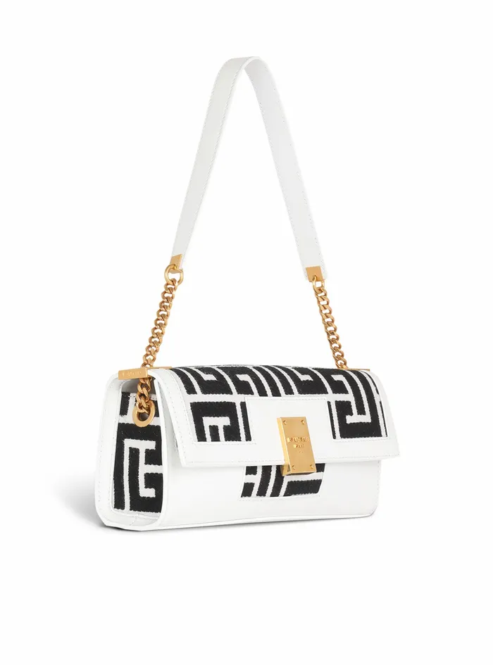 Balmain 1945 Bags Womens Bicolor Jacquard 1945 Clutch Bag With Leather Panel White Balmain 1945 Bags Womens Bicolor Jacquard 1945 Clutch Bag With Leather Panel White