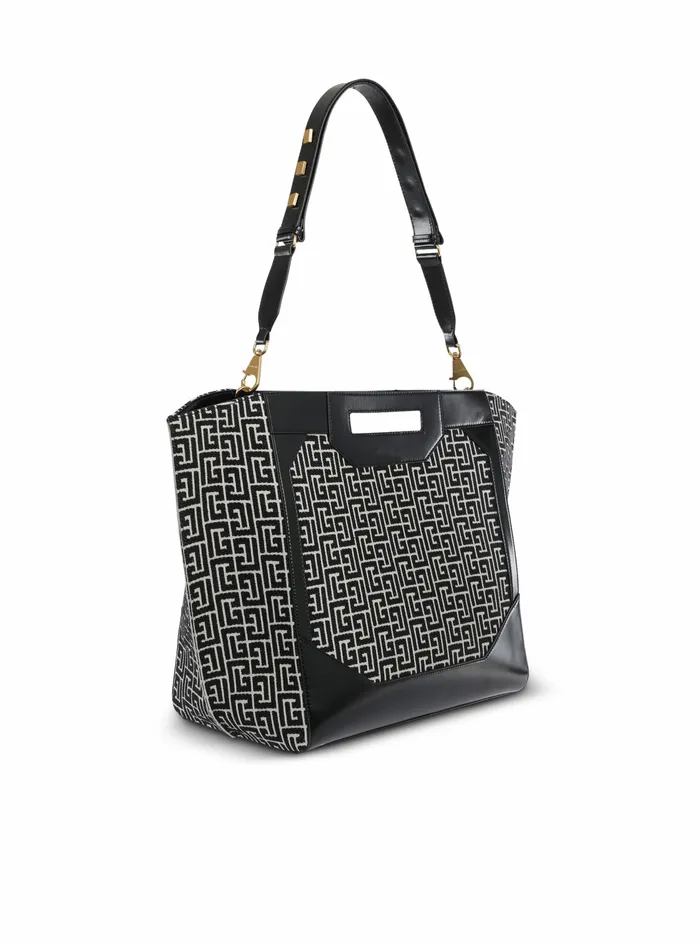 Balmain 1945 Bags Womens Bicolor Jacquard 1945 Tote Bag Black Balmain 1945 Bags Womens Bicolor Jacquard 1945 Tote Bag Black
