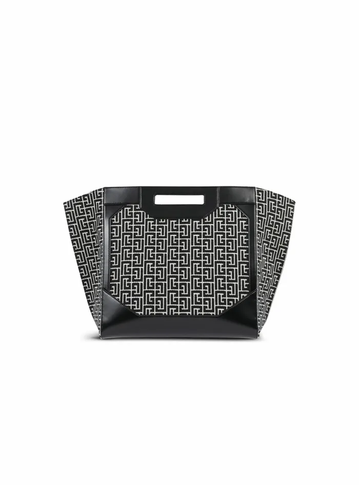 Balmain 1945 Bags Womens Bicolor Jacquard 1945 Tote Bag Black Balmain 1945 Bags Womens Bicolor Jacquard 1945 Tote Bag Black