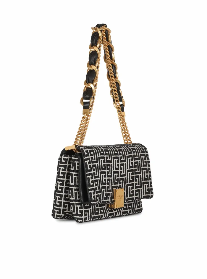 Balmain 1945 Bags Womens Monogram Jacquard 1945 Soft Bag Black