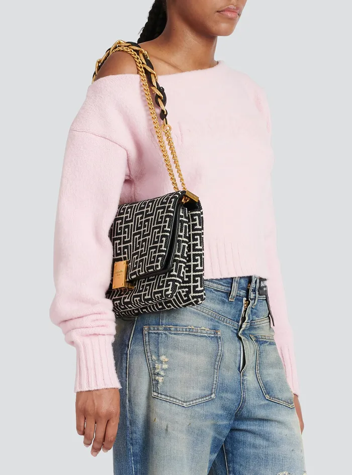 Balmain 1945 Bags Womens Monogram Jacquard 1945 Soft Bag Black