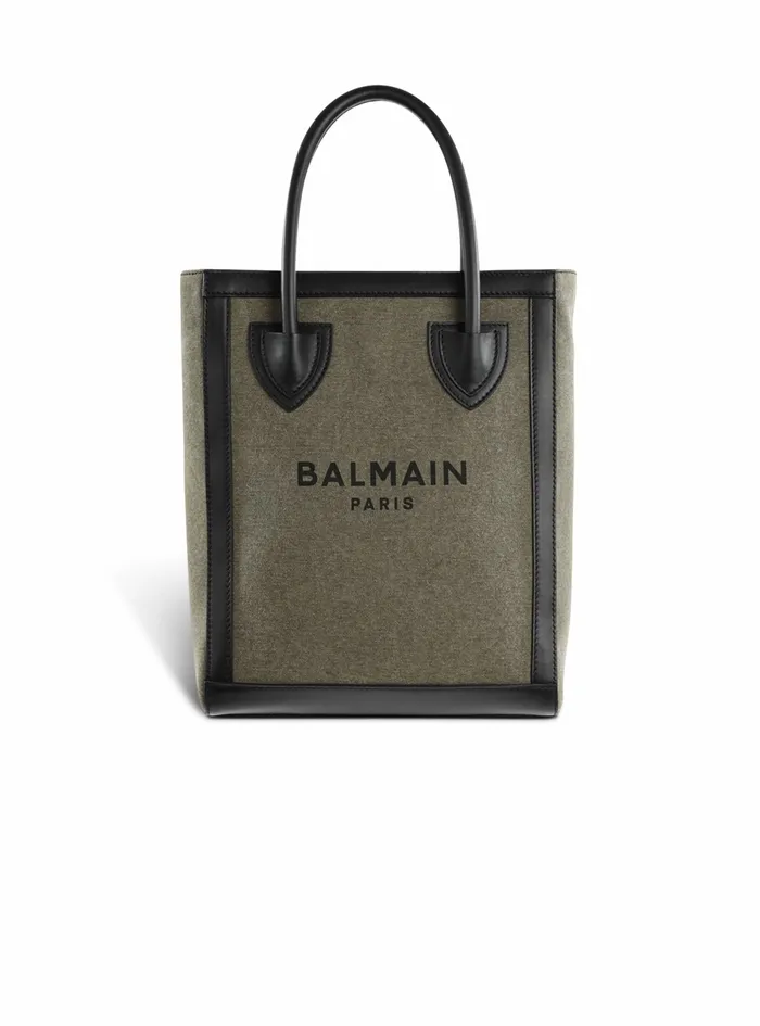 Balmain BArmy Bags Womens Canvas BArmy 26 Bag With Leather Panels Khaki