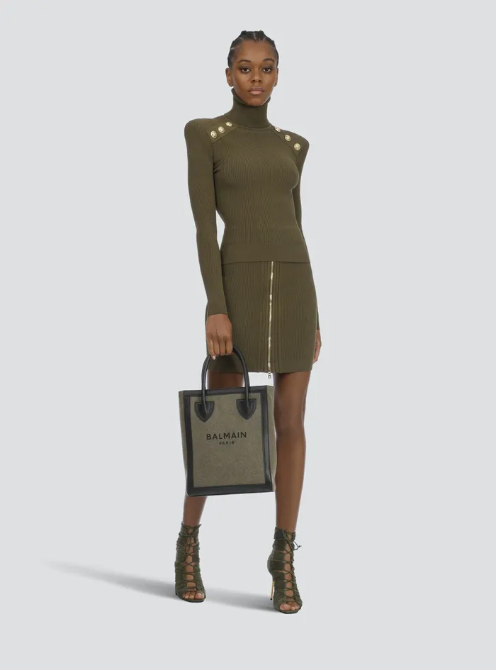 Balmain BArmy Bags Womens Canvas BArmy 26 Bag With Leather Panels Khaki Balmain BArmy Bags Womens Canvas BArmy 26 Bag With Leather Panels Khaki