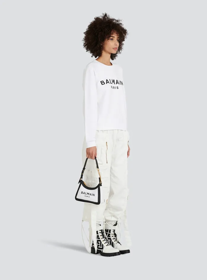 Balmain BArmy Bags Womens Canvas BArmy Bag With Leather Panels White Balmain BArmy Bags Womens Canvas BArmy Bag With Leather Panels White
