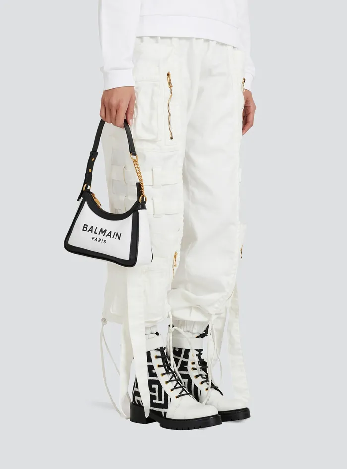 Balmain BArmy Bags Womens Canvas BArmy Bag With Leather Panels White Balmain BArmy Bags Womens Canvas BArmy Bag With Leather Panels White