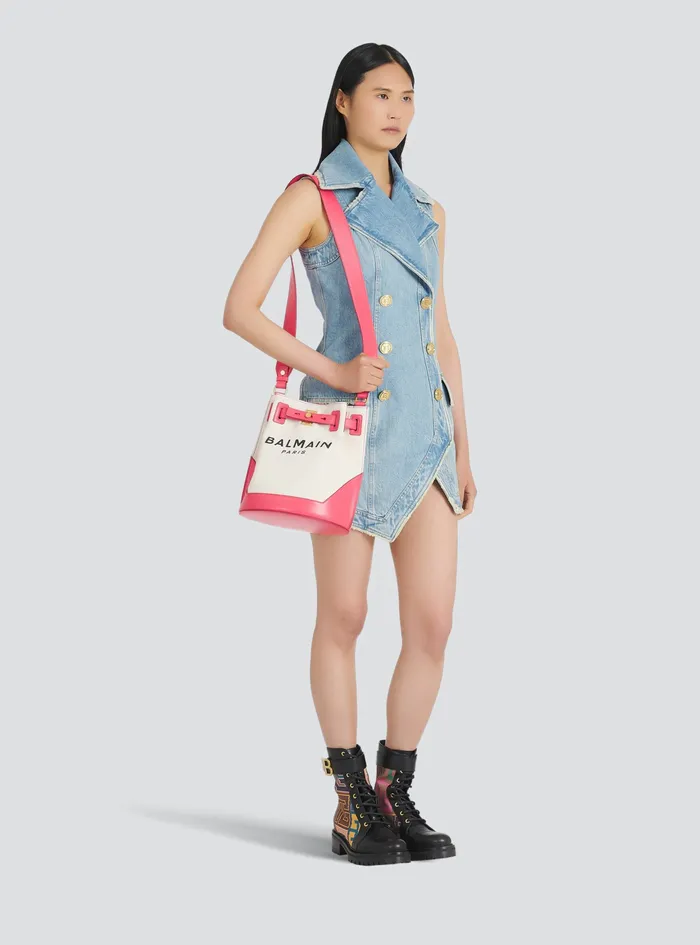 Balmain BArmy Bags Womens Ccanvas BArmy Bucket Bag With Leather Panels Pink Balmain BArmy Bags Womens Ccanvas BArmy Bucket Bag With Leather Panels Pink
