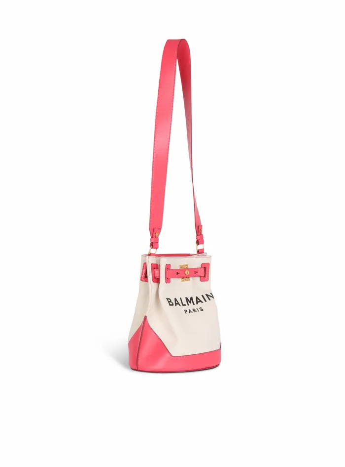 Balmain BArmy Bags Womens Ccanvas BArmy Bucket Bag With Leather Panels Pink Balmain BArmy Bags Womens Ccanvas BArmy Bucket Bag With Leather Panels Pink