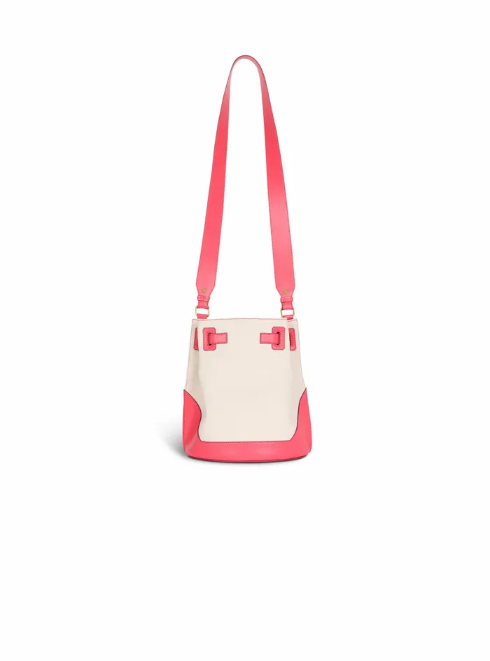 Balmain BArmy Bags Womens Ccanvas BArmy Bucket Bag With Leather Panels Pink Balmain BArmy Bags Womens Ccanvas BArmy Bucket Bag With Leather Panels Pink
