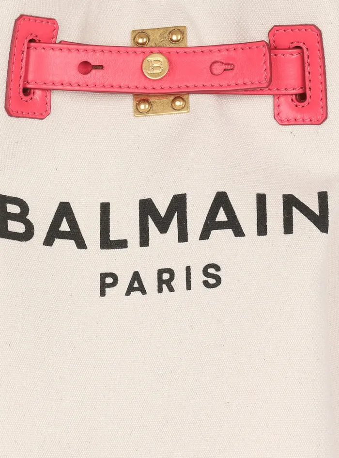 Balmain BArmy Bags Womens Ccanvas BArmy Bucket Bag With Leather Panels Pink Balmain BArmy Bags Womens Ccanvas BArmy Bucket Bag With Leather Panels Pink