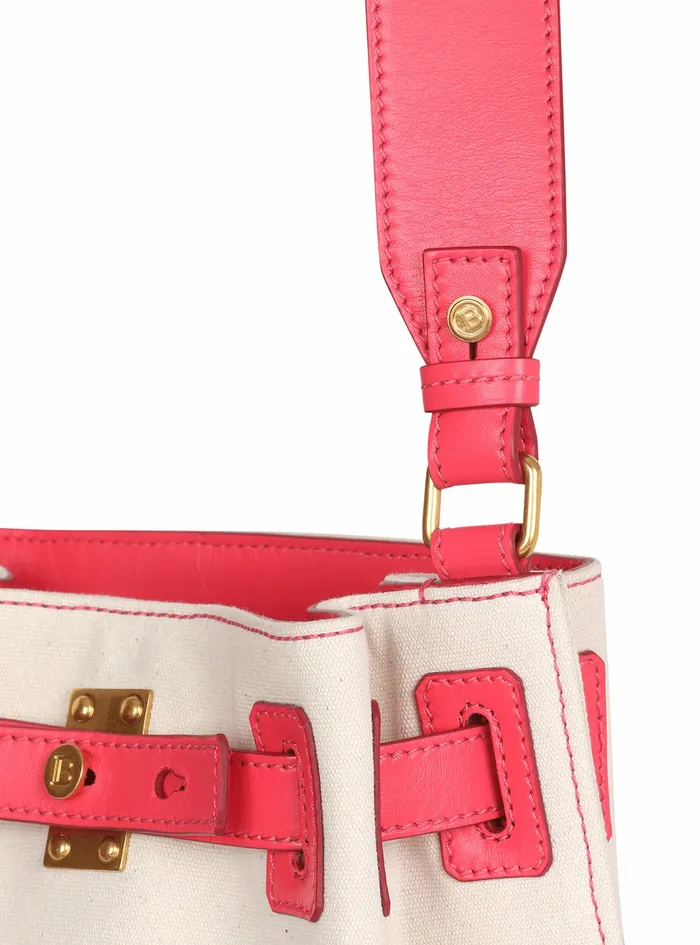 Balmain BArmy Bags Womens Ccanvas BArmy Bucket Bag With Leather Panels Pink Balmain BArmy Bags Womens Ccanvas BArmy Bucket Bag With Leather Panels Pink