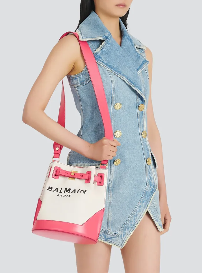 Balmain BArmy Bags Womens Ccanvas BArmy Bucket Bag With Leather Panels Pink Balmain BArmy Bags Womens Ccanvas BArmy Bucket Bag With Leather Panels Pink