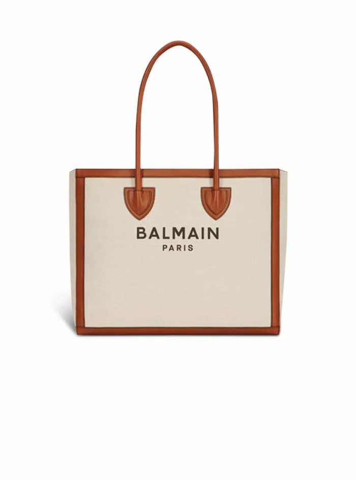 Balmain BArmy Bags Womens Ecru Canvas BArmy 42 Tote Bag With Brown Leather Panels Beige Balmain BArmy Bags Womens Ecru Canvas BArmy 42 Tote Bag With Brown Leather Panels Beige