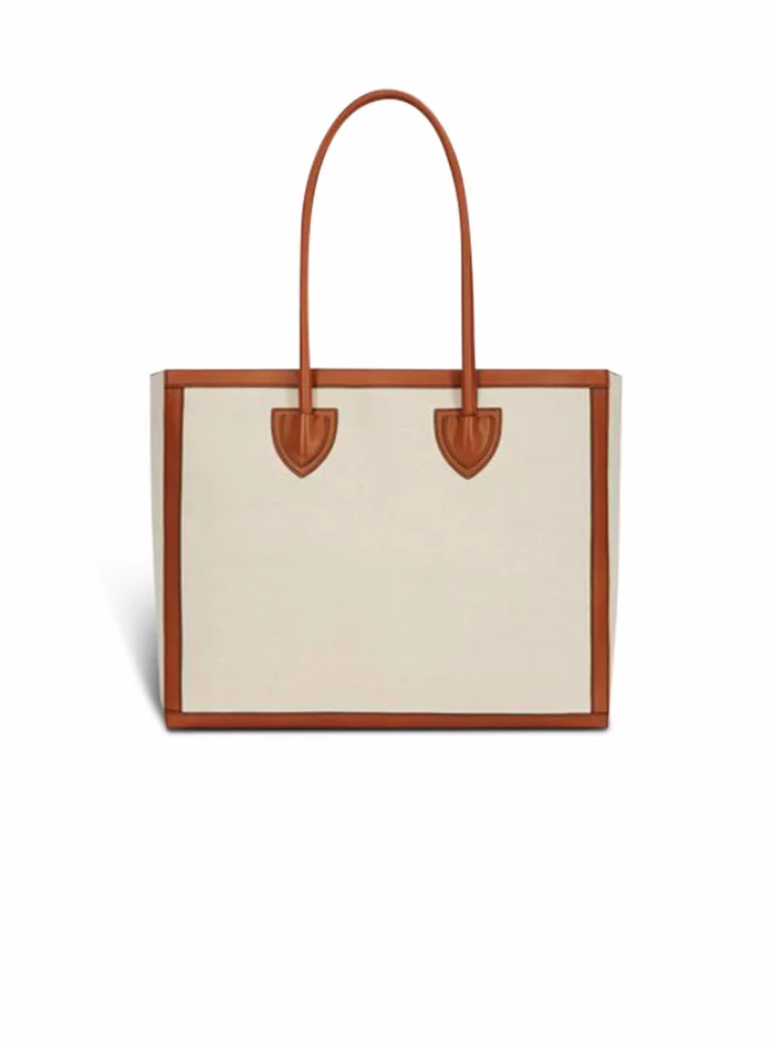 Balmain BArmy Bags Womens Ecru Canvas BArmy 42 Tote Bag With Brown Leather Panels Beige Balmain BArmy Bags Womens Ecru Canvas BArmy 42 Tote Bag With Brown Leather Panels Beige