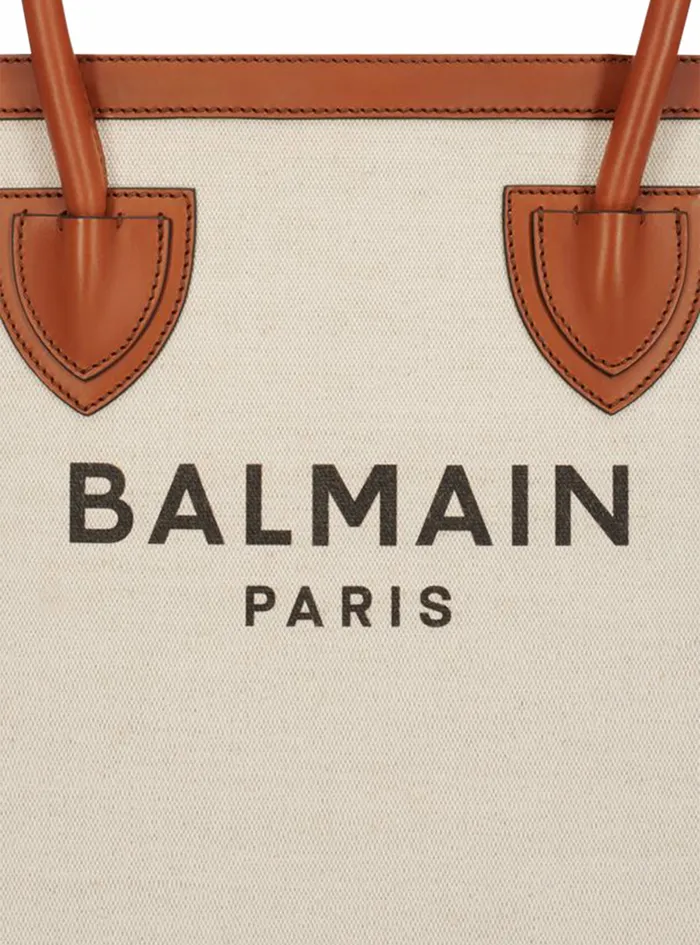 Balmain BArmy Bags Womens Ecru Canvas BArmy 42 Tote Bag With Brown Leather Panels Beige Balmain BArmy Bags Womens Ecru Canvas BArmy 42 Tote Bag With Brown Leather Panels Beige