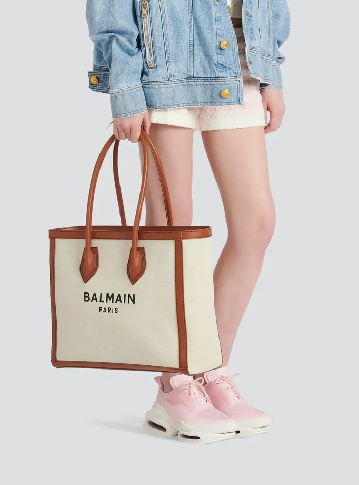 Balmain BArmy Bags Womens Ecru Canvas BArmy 42 Tote Bag With Brown Leather Panels Beige Balmain BArmy Bags Womens Ecru Canvas BArmy 42 Tote Bag With Brown Leather Panels Beige