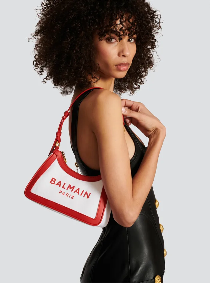 Balmain BArmy Bags Womens Exclusive 8211 Canvas BArmy Handbag With Leather Panels Red Balmain BArmy Bags Womens Exclusive 8211 Canvas BArmy Handbag With Leather Panels Red