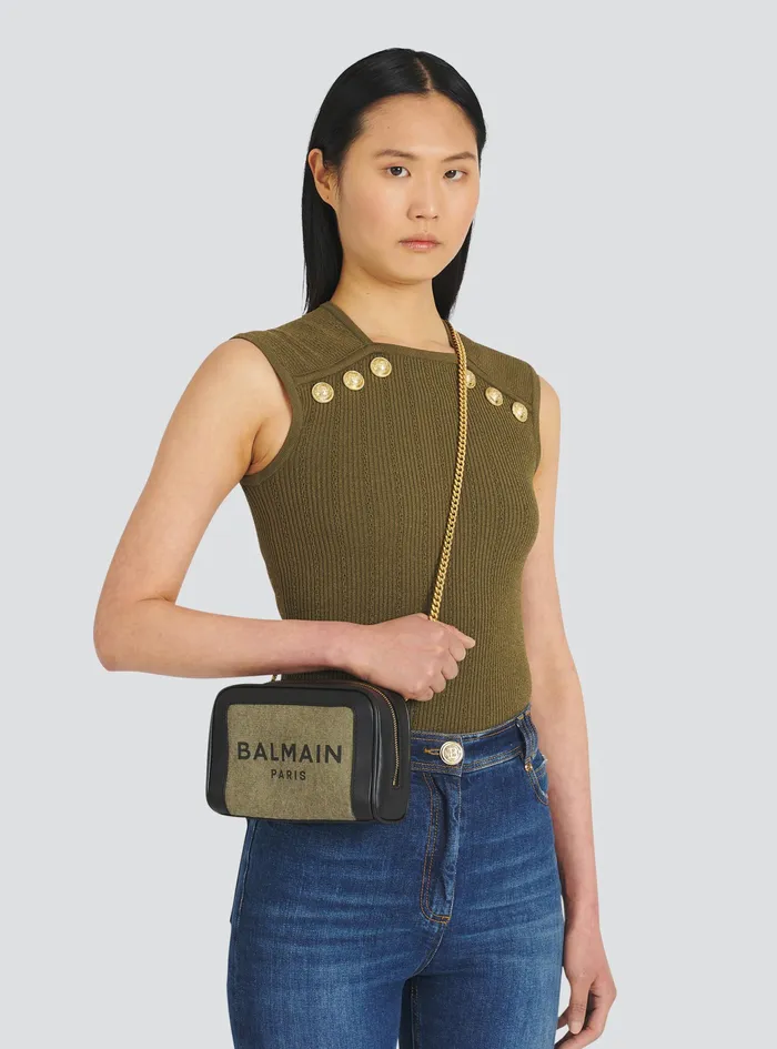 Balmain BArmy Bags Womens SmallSized Canvas BArmy Bag With Leather Panels Khaki Balmain BArmy Bags Womens SmallSized Canvas BArmy Bag With Leather Panels Khaki
