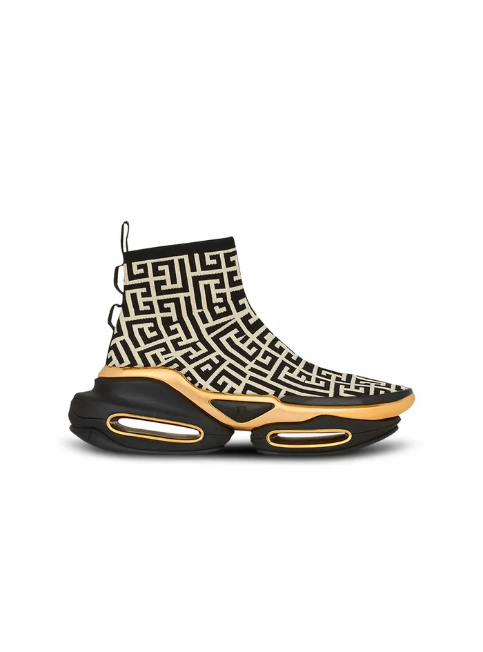 Balmain BBold Womens Kknit And Suede BBold HighTop Sneakers White