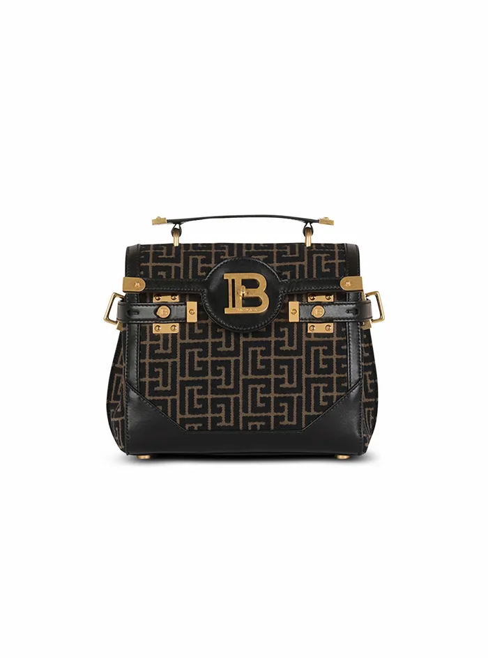 Balmain BBuzz Bags Womens Bicolor Jacquard BBuzz 23 Bag With Black Leather Panel Khaki Balmain BBuzz Bags Womens Bicolor Jacquard BBuzz 23 Bag With Black Leather Panel Khaki