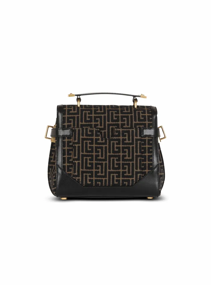 Balmain BBuzz Bags Womens Bicolor Jacquard BBuzz 23 Bag With Black Leather Panel Khaki Balmain BBuzz Bags Womens Bicolor Jacquard BBuzz 23 Bag With Black Leather Panel Khaki