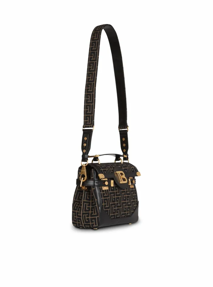 Balmain BBuzz Bags Womens Bicolor Jacquard BBuzz 23 Bag With Black Leather Panel Khaki Balmain BBuzz Bags Womens Bicolor Jacquard BBuzz 23 Bag With Black Leather Panel Khaki