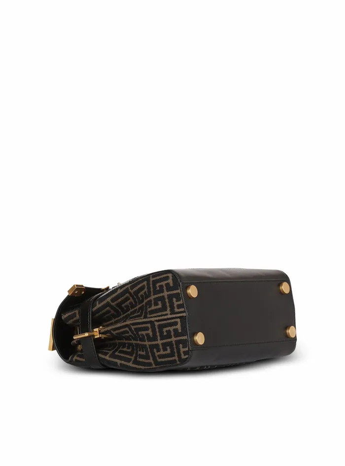 Balmain BBuzz Bags Womens Bicolor Jacquard BBuzz 23 Bag With Black Leather Panel Khaki Balmain BBuzz Bags Womens Bicolor Jacquard BBuzz 23 Bag With Black Leather Panel Khaki
