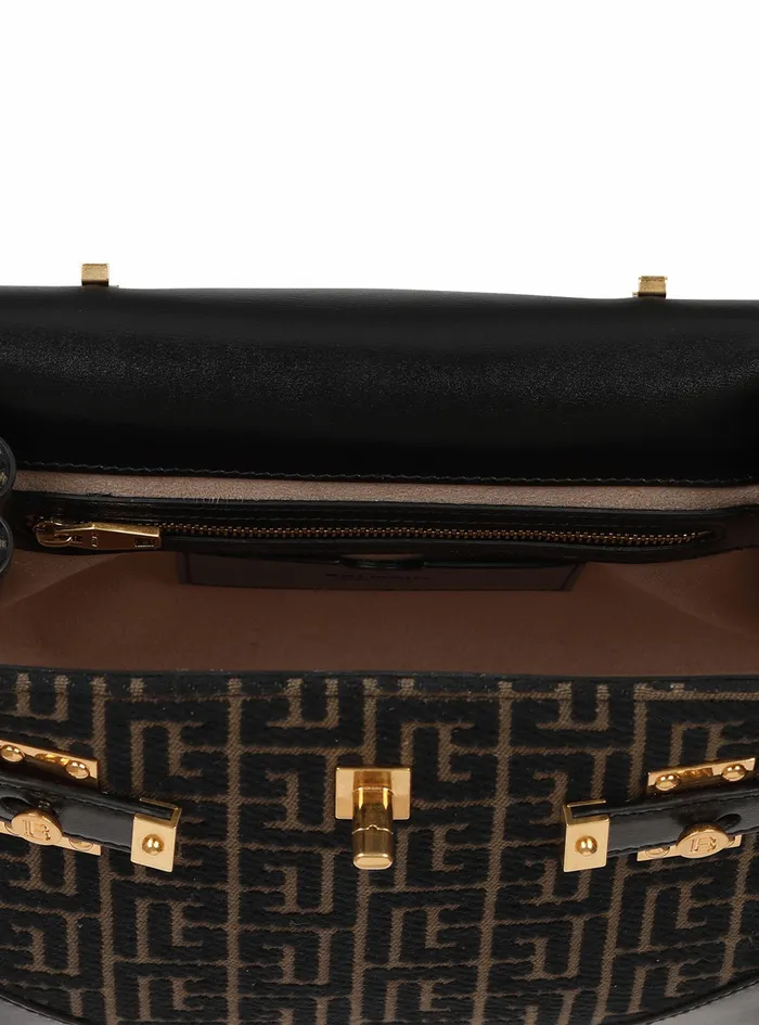 Balmain BBuzz Bags Womens Bicolor Jacquard BBuzz 23 Bag With Black Leather Panel Khaki Balmain BBuzz Bags Womens Bicolor Jacquard BBuzz 23 Bag With Black Leather Panel Khaki