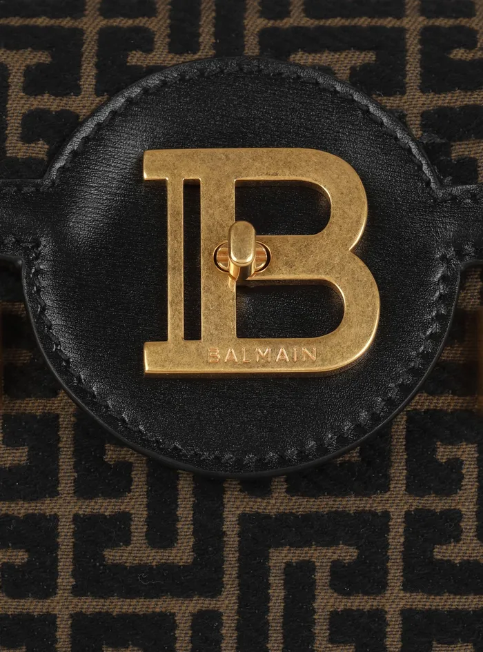 Balmain BBuzz Bags Womens Bicolor Jacquard BBuzz 23 Bag With Black Leather Panel Khaki Balmain BBuzz Bags Womens Bicolor Jacquard BBuzz 23 Bag With Black Leather Panel Khaki