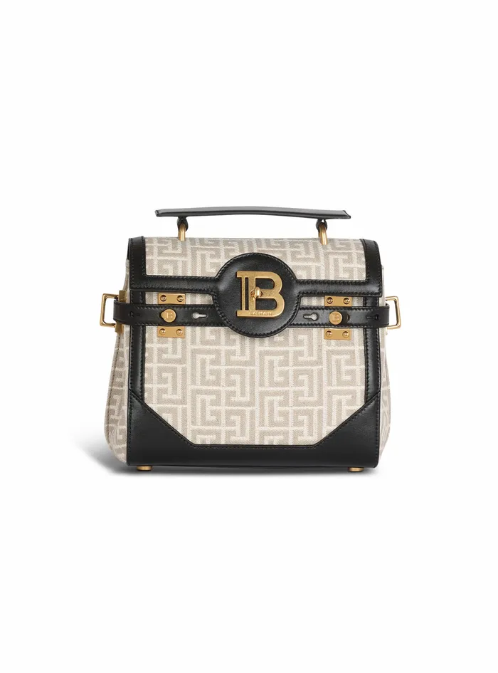 Balmain BBuzz Bags Womens Bicolor Jacquard BBuzz 23 Bag With Leather Panel White Balmain BBuzz Bags Womens Bicolor Jacquard BBuzz 23 Bag With Leather Panel White