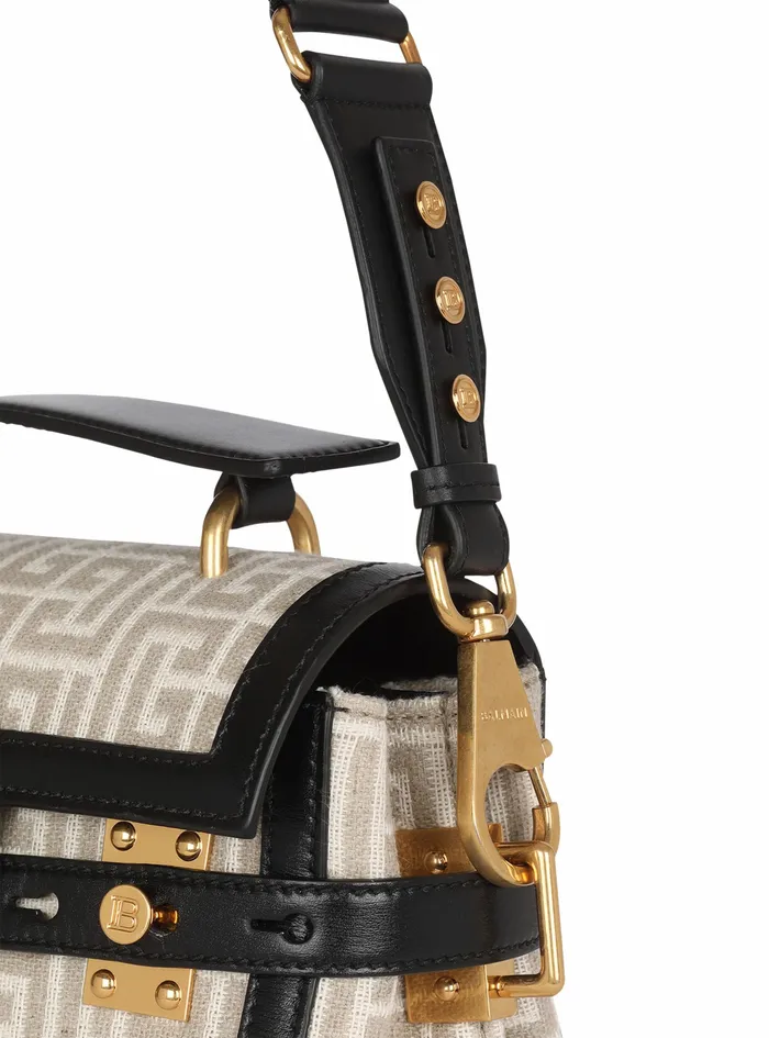Balmain BBuzz Bags Womens Bicolor Jacquard BBuzz 23 Bag With Leather Panel White Balmain BBuzz Bags Womens Bicolor Jacquard BBuzz 23 Bag With Leather Panel White