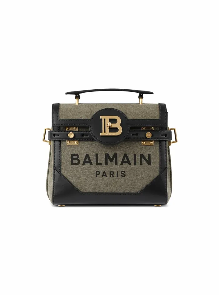 Balmain BBuzz Bags Womens Exclusive 8211 Canvas BBuzz 23 Bag With Leather Panels Khaki Balmain BBuzz Bags Womens Exclusive 8211 Canvas BBuzz 23 Bag With Leather Panels Khaki