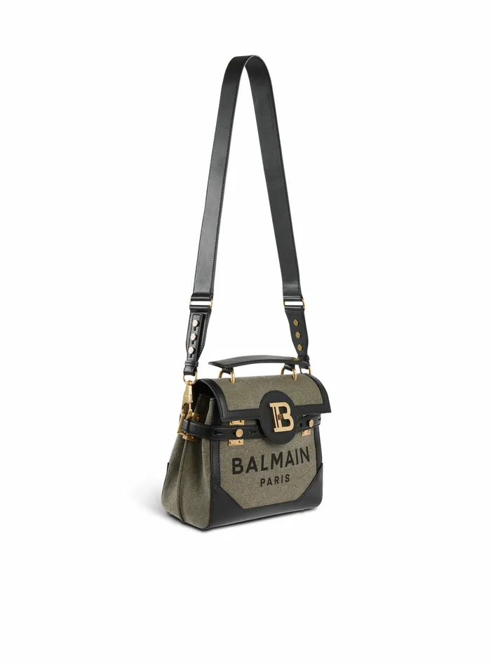Balmain BBuzz Bags Womens Exclusive 8211 Canvas BBuzz 23 Bag With Leather Panels Khaki Balmain BBuzz Bags Womens Exclusive 8211 Canvas BBuzz 23 Bag With Leather Panels Khaki